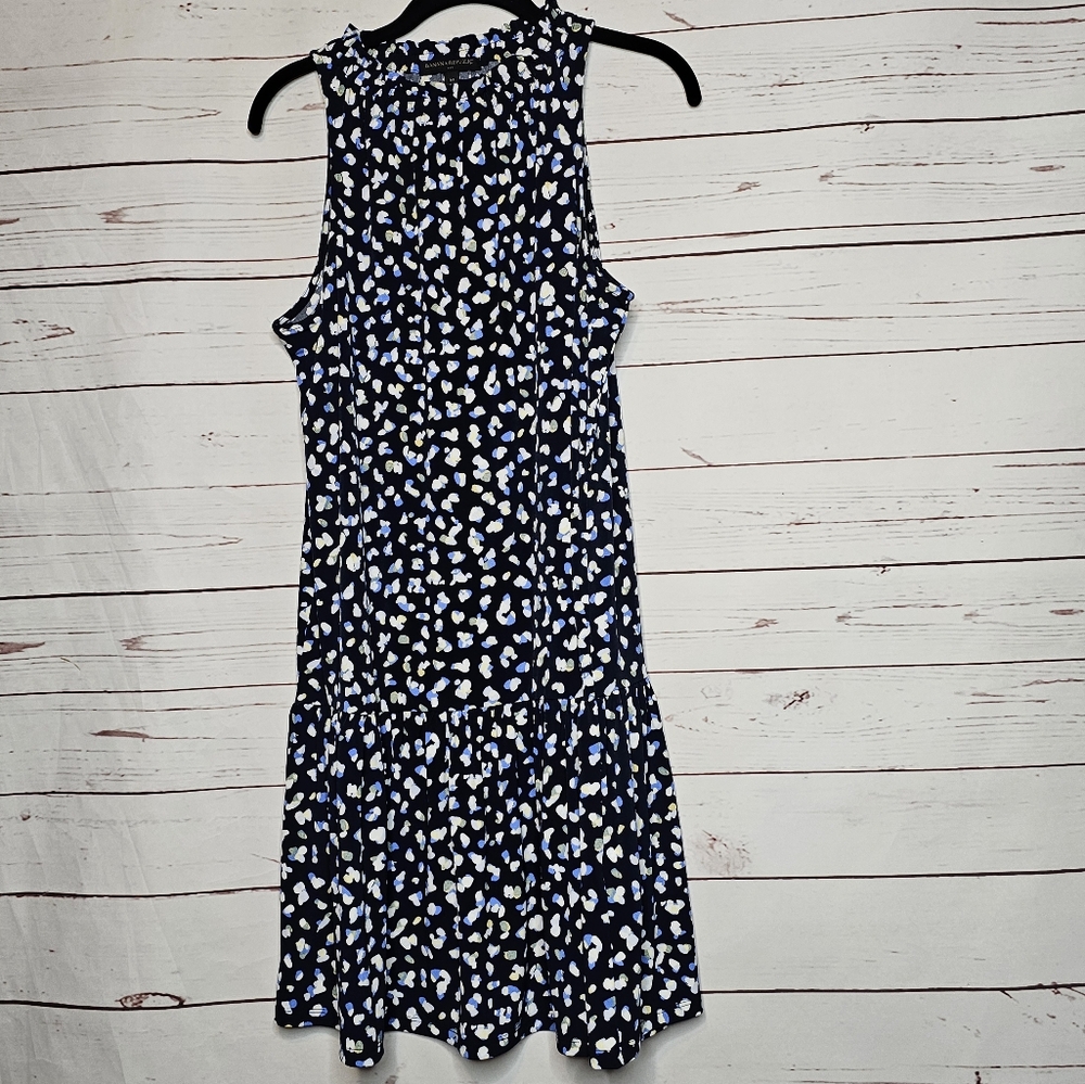 Banana Republic Factory Navy Blue and White Flounce Shift Dress